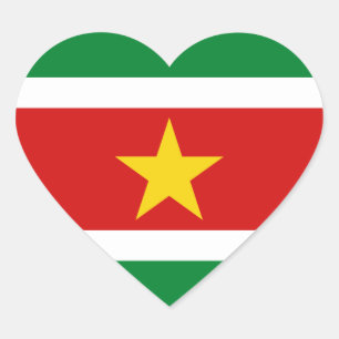Suriname Flagga Heart Sticker Hjärtformat Klistermärke
