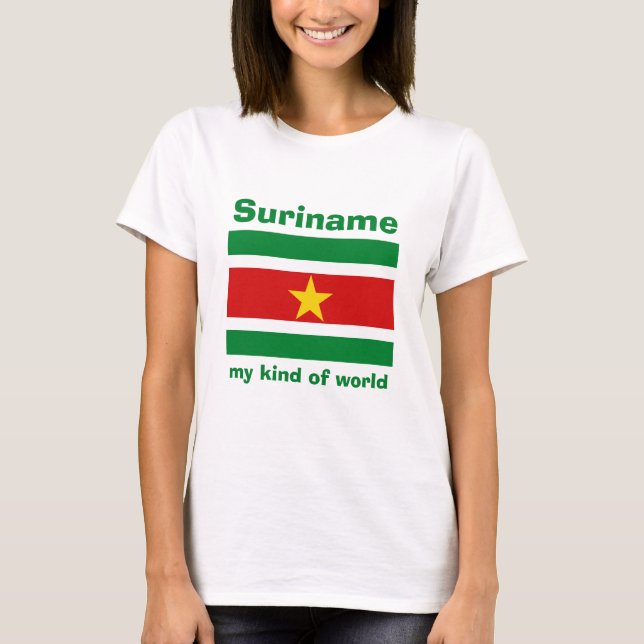 Suriname Flagga + Karta + text T-Shirt (Framsida)