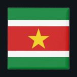 Suriname Flagga Magnet<br><div class="desc">Dekorativ magnet med flagga Surinam - Anpassa den: justera bilder,  lägg till en namn/slogan för personliga gåvor,  lägg till en logotyp för företag/klubb för reklamartiklar © 2008 FlagAndMap.</div>