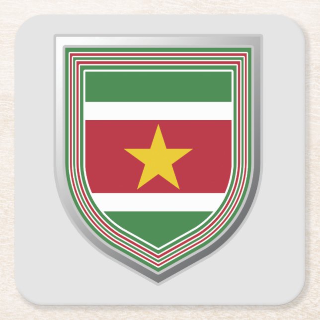 Suriname Flagga Shield Underlägg Papper Kvadrat (Framsidan)