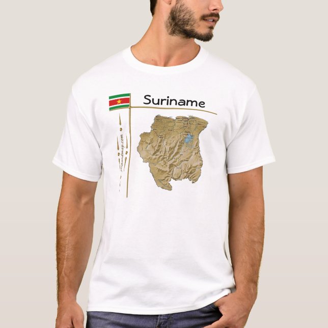 Suriname-karta + flagga + titel T-shirt (Framsida)