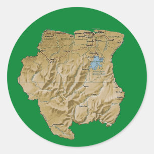 Suriname Karta Sticker Runt Klistermärke