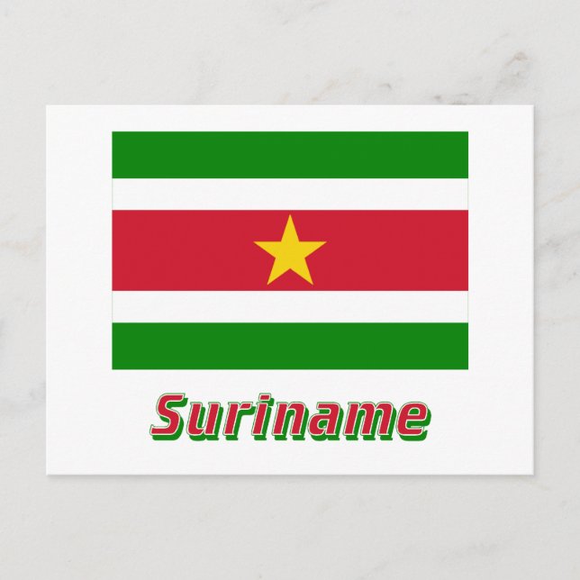 Surinames flagga med namn vykort (Framsida)