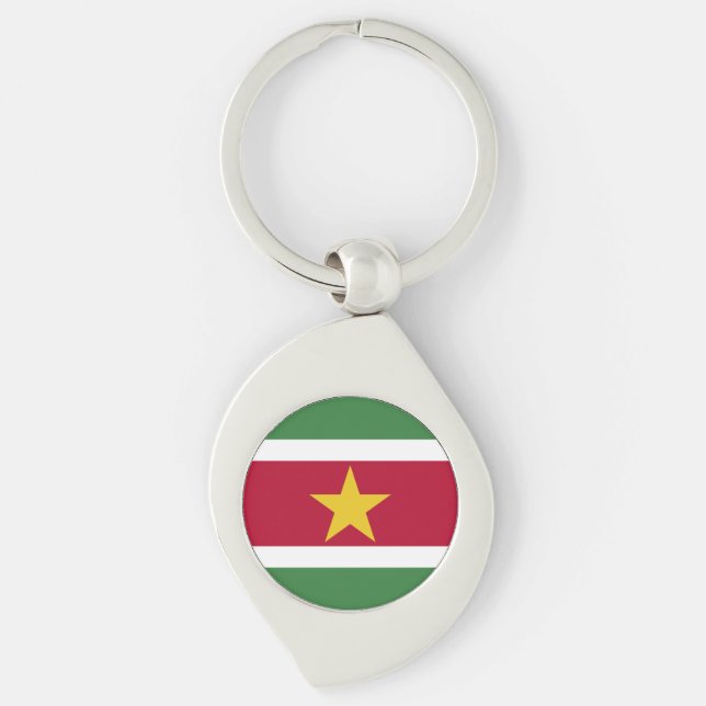 Surinames flagga swirl silverfärgad nyckelring (Framsidan)