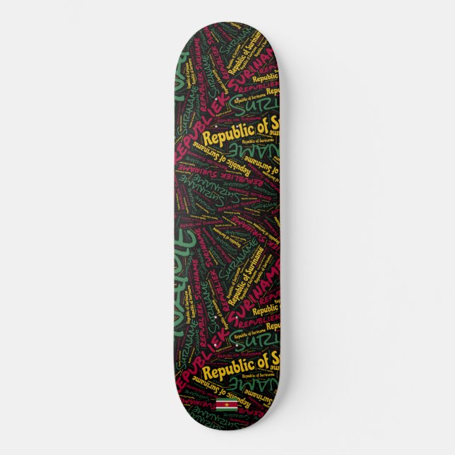 Surinames nationella stolthet ordmoln mini skateboard bräda 18,5 cm (Framsida)