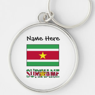 Surinamesisk Flagga och Surinam Personlig Rund Silverfärgad Nyckelring