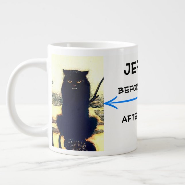Surkatt & Lycklig Katt före och efter kaffe Jumbo Mugg (Vänster)