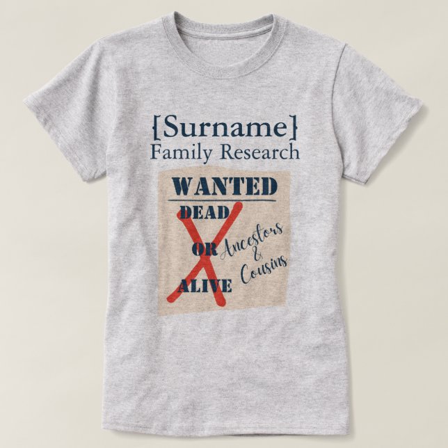 [Surname] Family Research (Wanted Poster) T-Shirt (Design framsida)