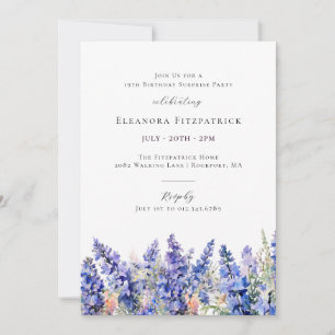SURPISE PARTY 19:e födelsedag Blått juli Flower Inbjudningar