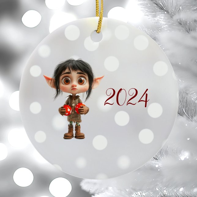 Surprisad flicka Jul Elf Ceramic Ornament (Skapare uppladdad)