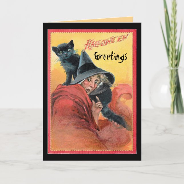 Surprisat Witch och Black Cat Kort (Framsida)