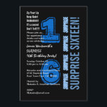 SURPRISE 16th Modern Birthday Blue and Black W523 Inbjudningar<br><div class="desc">Den här moderna designen i blått och svart är en elegant och ett trendig för att inbjudan dina gäster till en SURPRISE 16:e födelsedagsfest. All text är helt anpassade. Du kan ändra bakgrunden till färg eller färgen för ett annat utseende. Den här designen är utformad på en miljövänlig, vit, återvunnen...</div>