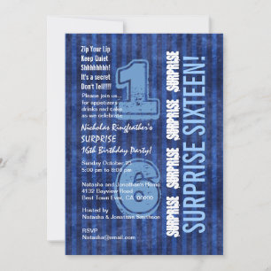 SURPRISE 16th Modern Birthday Blue Rand W554 Inbjudningar