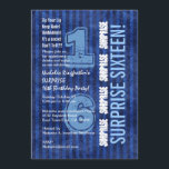 SURPRISE 16th Modern Birthday Blue Rand W554 Inbjudningar<br><div class="desc">Den här moderna blå rand-designen är en elegant och ett trendig för att inbjudan dina gäster till en SURPRISE 16:e födelsedagsfest. All text är helt anpassade. Du kan ändra färg för ett annat utseende. Den här designen är utformad på en miljövänlig, vit, återvunnen papper. Jag rekommenderar också den metalliska islagsmodellen,...</div>