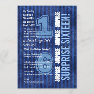 SURPRISE 16th Modern Birthday Blue Rand W554 Inbjudningar