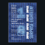 SURPRISE 18th Modern Birthday Blue Rand W555 Inbjudningar<br><div class="desc">Den här moderna blå rand-designen är en elegant och ett trendig för att inbjudan dina gäster till en 18:e födelsedagsfest. All text är helt anpassade. Du kan ändra färg för ett annat utseende. Den här designen är utformad på en miljövänlig, vit, återvunnen papper. Jag rekommenderar också den metalliska islagsmodellen, som...</div>