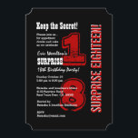 SURPRISE 18th Modern Birthday Red Black White A01 Inbjudningar<br><div class="desc">SURPRISE 18th Modern Birthday Red Black White A01 Den här moderna designen är en elegant och ett trendig för att inbjudan dina gäster till en SURPRISE-födelsedagsfest. All text är helt anpassade. Du kan ändra bakgrunden till färg eller färgen för ett annat utseende. Denna inbjudan är också lämplig för en 12...</div>