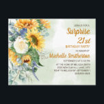 Surprise 21:a födelsedagen Sunrows Eucalyptus Vykort<br><div class="desc">Elegant,  solblommor och grönt löv i gulten land-stil Surprise 21:a födelsedag för kvinnor. Du kan anpassa texten på det här kortet för en födelsedagsfest för vilken ålder du vill fira</div>
