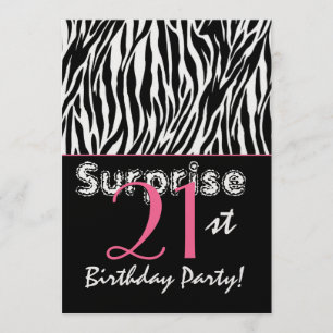 SURPRISE 21:a födelsedagen Zebra ränder Black Whit Inbjudningar
