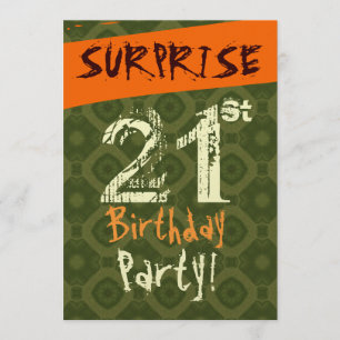 SURPRISE 21:a födelsedagsdagen Choklad Grönt Orang Inbjudningar
