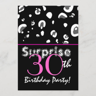 SURPRISE 30års födelsedag Black Leopard Confetti Inbjudningar