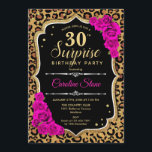 Surprise 30års födelsedag - Leopard Black Guld Ros Inbjudningar<br><div class="desc">Överraskad inbjudan till 30års födelsedag. Feminsvart,  shock rosa med faux glitter guld. Det finns djur leopard cheetah mönster,  fuchsia ro,  manus och konetti. Perfekt för ett elegant födelsedagsfest. Kan vara personlig att visa vilken ålder som helst. Berätta om du behöver anpassa dig ytterligare.</div>