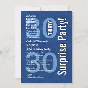 SURPRISE 30års födelsedag Modern Royal Blue Grunge Inbjudningar