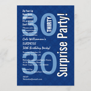 SURPRISE 30års födelsedag Modern Royal Blue R600 Inbjudningar