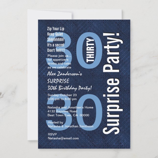 SURPRISE 30års födelsedag Modern Royal Blue R601 Inbjudningar (Framsida)
