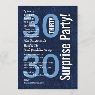 SURPRISE 30års födelsedag Modern Royal Blue R601 Inbjudningar