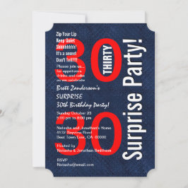 SURPRISE 30års födelsedag Modern Royal Blue R601A Inbjudningar