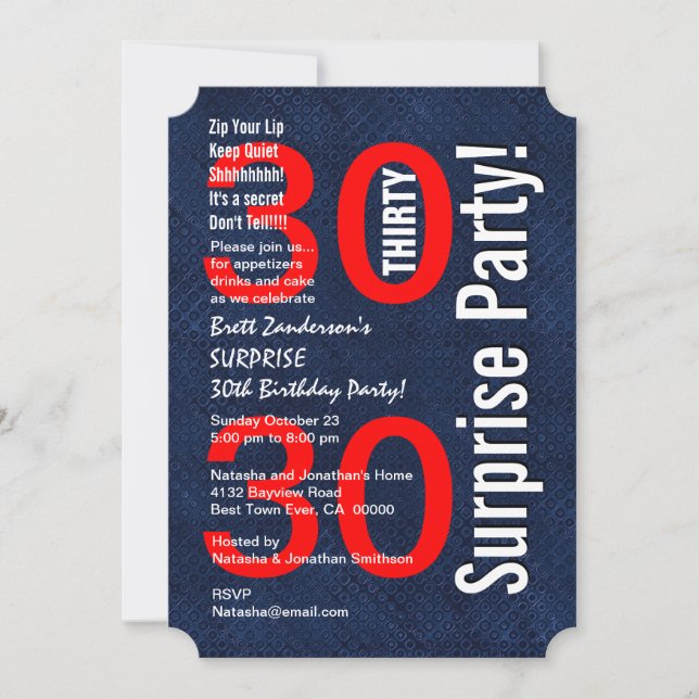 SURPRISE 30års födelsedag Modern Royal Blue R601A Inbjudningar (Framsida)