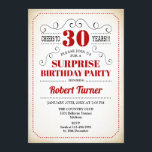 Surprise 30års födelsedag - Red White Black Inbjudningar<br><div class="desc">Förbluffande Retro-design för inbjudan till 30års födelsedag i rött svart vitt med vintagens grå bakgrund. Skål till 30 år! Kan också vara personlig in i vilket år som helst.</div>