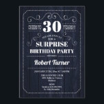 Surprise 30års födelsedag - Rustic Navy Wood Inbjudningar<br><div class="desc">Överraskad Elegant för inbjudan till 30års födelsedag med marint blått trä mönster. Skål till 30 år!</div>