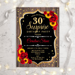 Surprise 30års födelsedag - Rustic Sunblommor Inbjudningar<br><div class="desc">Överraskad inbjudan till 30års födelsedag. Feminin,  svart,  vit,  röd design med faux glitter guld. Har trä mönster,  röd ros,  solblommor,  manus och konetti. Perfekt för ett elegant födelsedagsfest. Kan vara personlig att visa vilken ålder som helst. Berätta om du behöver anpassa dig ytterligare.</div>