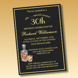 SURPRISE 30th Birthday Party Classic Black Gold  Inbjudningar