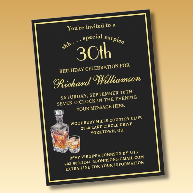 SURPRISE 30th Birthday Party Classic Black Gold  Inbjudningar (Skapare uppladdad)