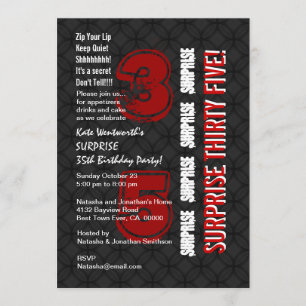 SURPRISE 35e Modern Birthday Red Black White G541 Inbjudningar