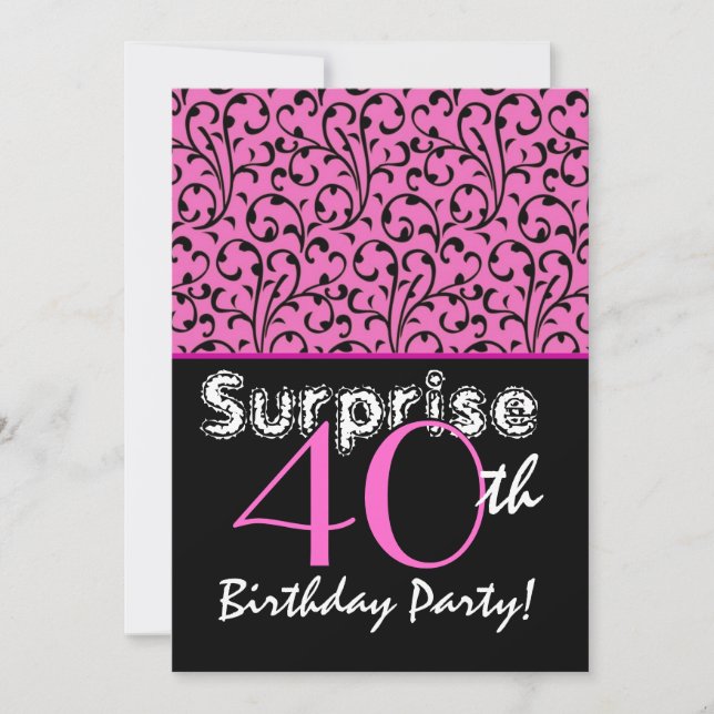 SURPRISE 40:e födelsedag Swirls med ljus Rosa Inbjudningar (Framsida)