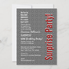 SURPRISE 40:e födelsedagen Modern Grått och Red H4 Inbjudningar