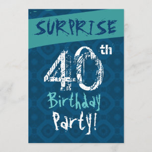 SURPRISE 40:e födelsedagsblått och vattenlevande m Inbjudningar
