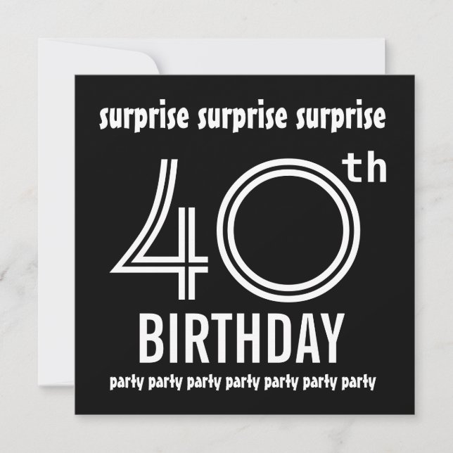 SURPRISE 40:e födelsedagsdagen, vit Party-mall Inbjudningar (Framsida)