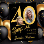 Surprise 40 modern 2 photo 40th birthday  inbjudningar<br><div class="desc">Trendy bold typography women's 40th birthday surprise party invitation with 2 photos and modern gold black design in retro style script. Easy to personalize with your text and pictures.     Digital download available, </div>