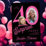 Surprise 40 modern 2 photo 40th birthday  inbjudningar<br><div class="desc">Trendy bold typography women's 40th birthday surprise party invitation with 2 photos and modern black and pink design in retro style script. Easy to personalize with your text and pictures.     Digital download available, </div>