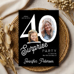 Surprise 40 modern 2 photo 40th birthday  inbjudningar<br><div class="desc">Trendy bold typography women's 40th birthday surprise party invitation with 2 photos and modern black and white design in retro style script. Easy to personalize with your text and pictures.     Digital download available, </div>