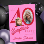 Surprise 40 modern red pink 2 photo 40th birthday  inbjudningar<br><div class="desc">Trendy bold typography women's 40th birthday surprise party invitation with 2 photos and modern red and pink design in retro style script. Easy to personalize with your text and pictures.     Digital download available, </div>