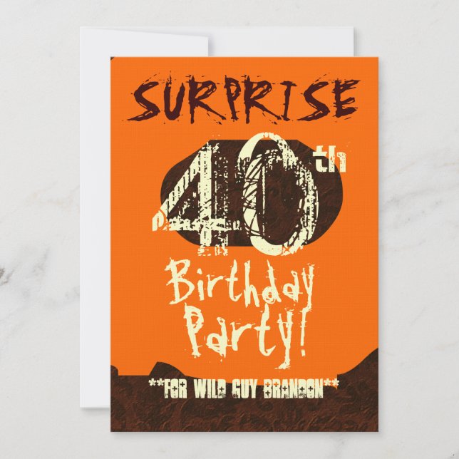 SURPRISE 40th Birthday Brown Ivory Orange C731 Inbjudningar (Framsida)