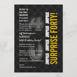 SURPRISE 40th Modern Birthday Black and Guld V001 Inbjudningar