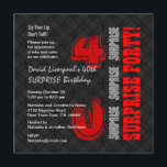 SURPRISE 40th Modern Birthday Black Red W588 Inbjudningar<br><div class="desc">Den här moderna designen i svart, rött, silver och vitt är en elegant och ett trendig för att inbjudan dina gäster till en 40-årsdag i party. All text är helt anpassade. Du kan ändra färg för ett annat utseende. Jag rekommenderar den metalliska pappra med ishud, som kommer att ge ge...</div>