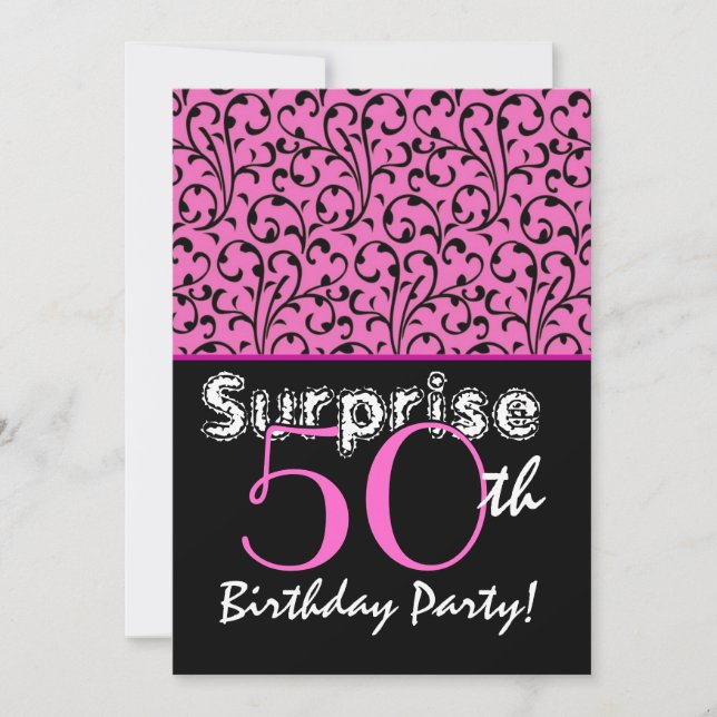 SURPRISE 50:e födelsedag Swirls med ljus Rosa Inbjudningar (Framsida)